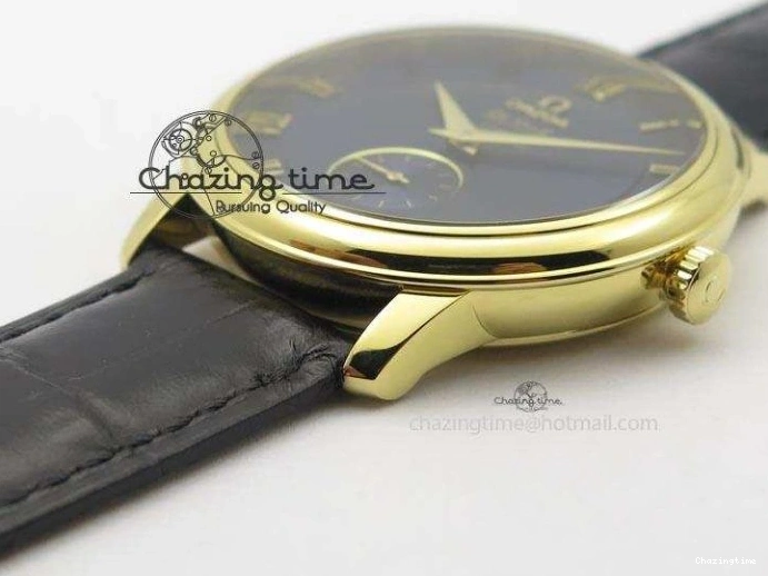 0207 De Ville MK 1:1 Best Edition YG Blue Dial On Black Leather Asian Seagull T1701 (Sec@6) Upgraded 8234